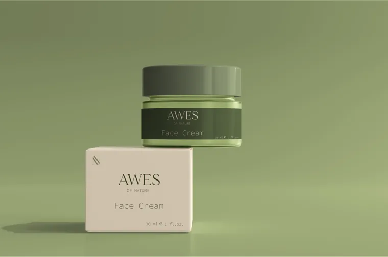 Awes of Nature: Face Cream jar and carton on sage