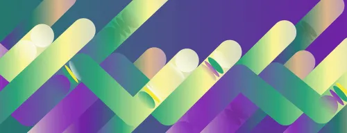 An earlier issue of the publication: a ribbon pattern in green and violet
