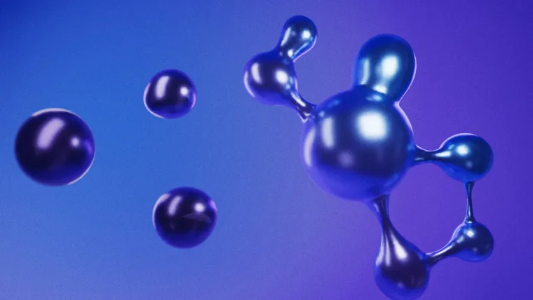 Closing Care Gaps: molecular render, spheres bonding in blue-violet light
