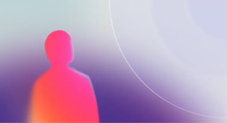 Scenario illustration: the gradient figure facing wide concentric arcs of light