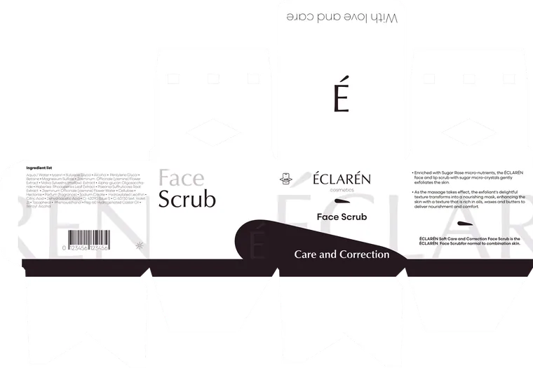 Éclarén: the Face Scrub carton artwork laid out flat, every panel of the die