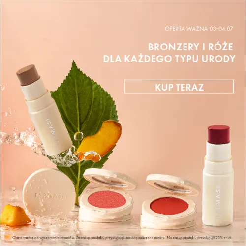 The same still cropped square, the type moved above the products