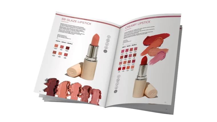 Farmasi catalogue: lipstick spread, held open